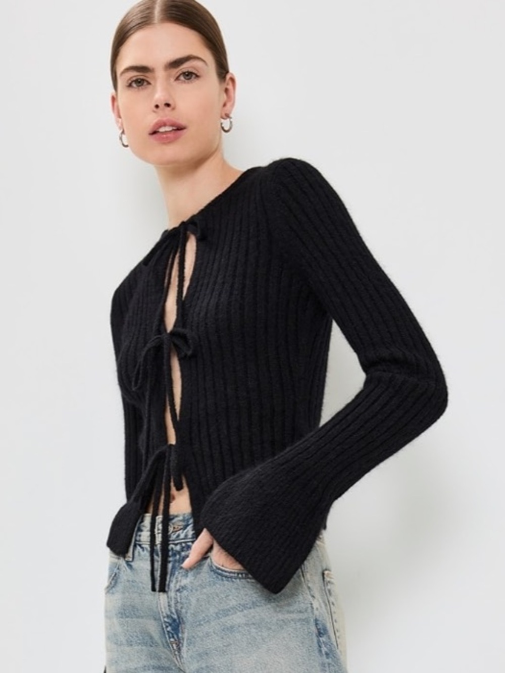Reformation Rebecca Cashmere Alpaca Tie Front Cardigan